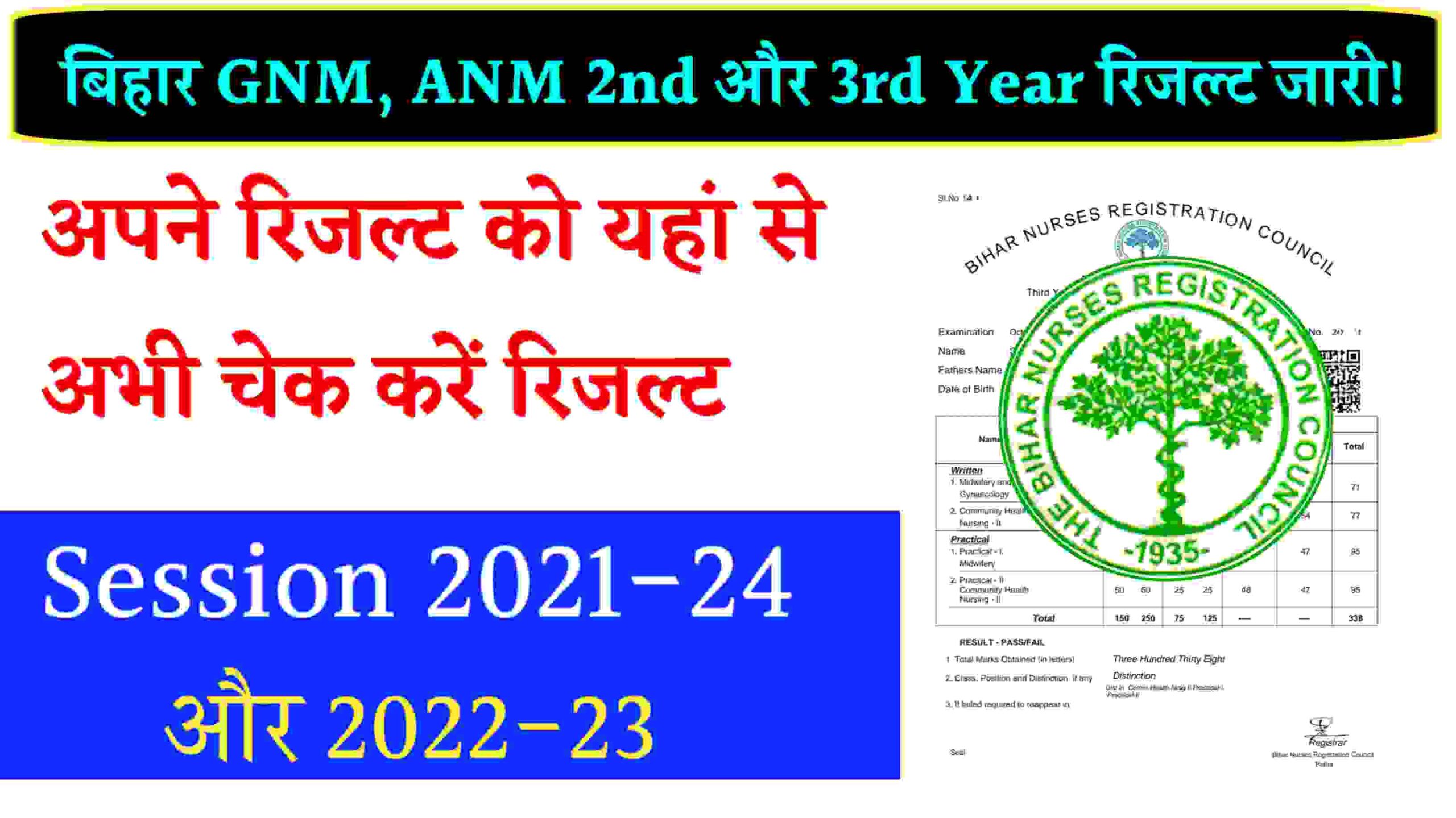 BNRC Result 2025: GNM 2nd, GNM 3rd & ANM 2nd Year Nursing Result जारी